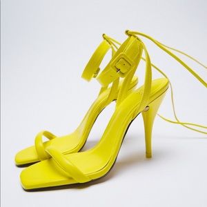 Wrap ankle strap leather heel sandals